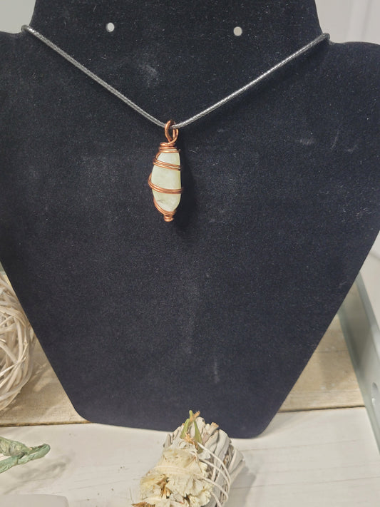 Jade Wire Wrapped in Copper Necklace