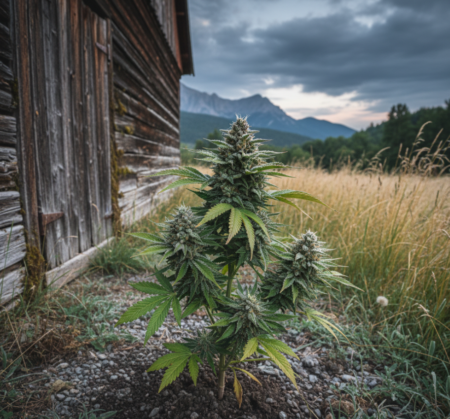 Healthy cannabis seedling in early vegetative stage with vibrant green cotyledons
