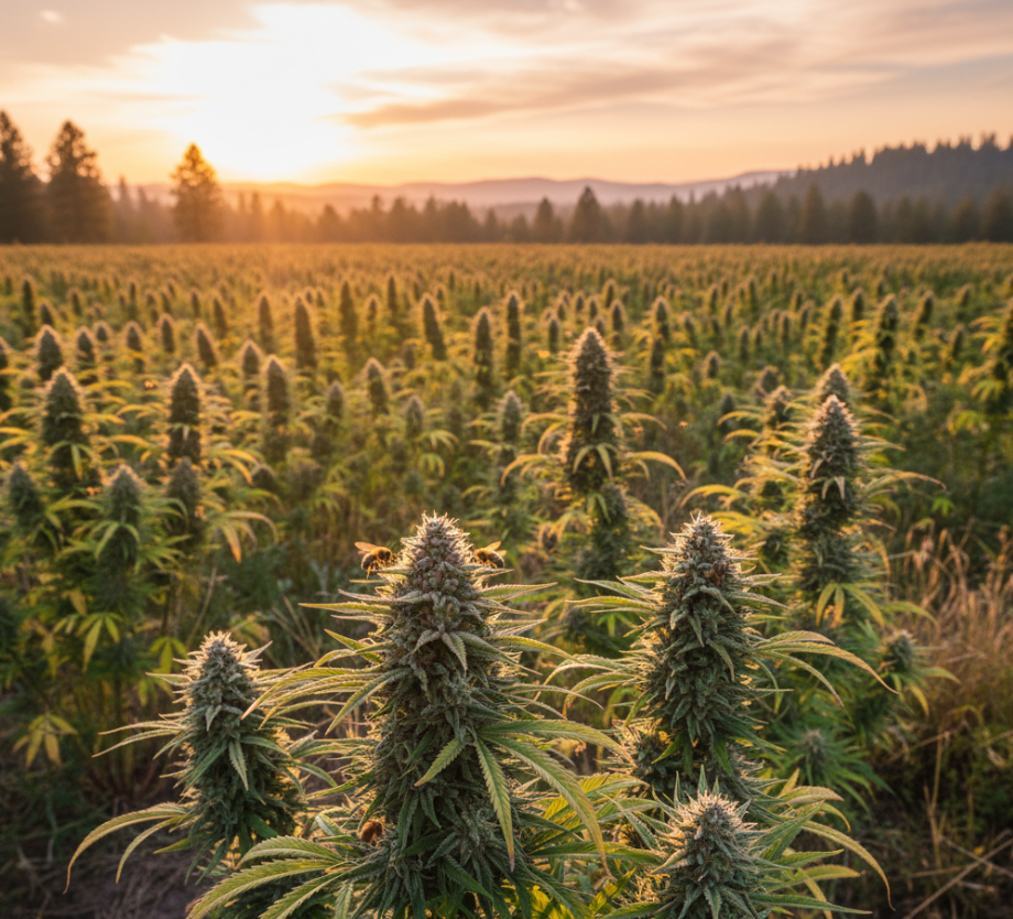 Early flowering cannabis plant with visible pistil formation at bud sites
